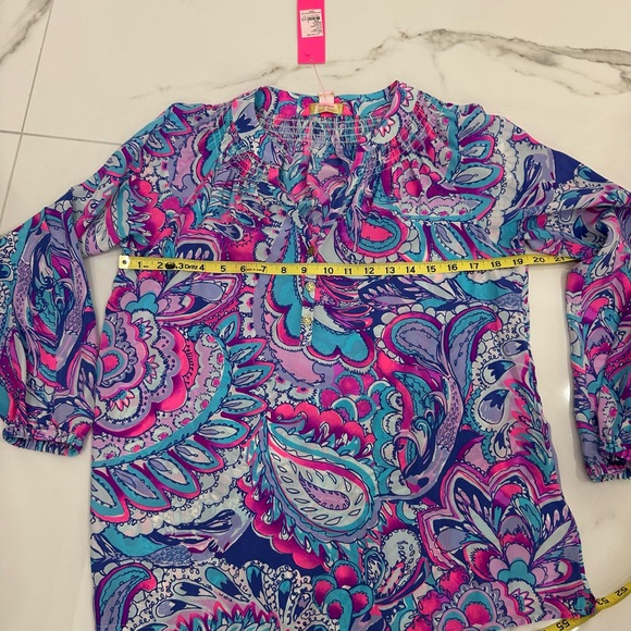 Lilly Pulitzer ELSA Blouse in Mermaids Call Silk Print, NWT, Sz. S - Picture 10 of 12